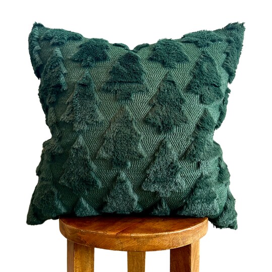 Busa Designs; Evergreen Fraser Fir Fur Pillow Cover – 18" Square Christmas Decor | Busa Designs; Category:Christmas Pillows; Image:1